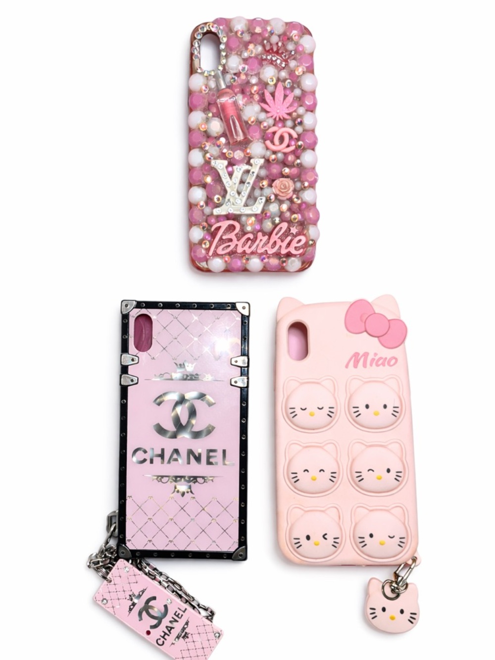 3 iPhone XS Max Case Bundle – Barbie Bling, Pink Chanel Style, Hello Kitty
